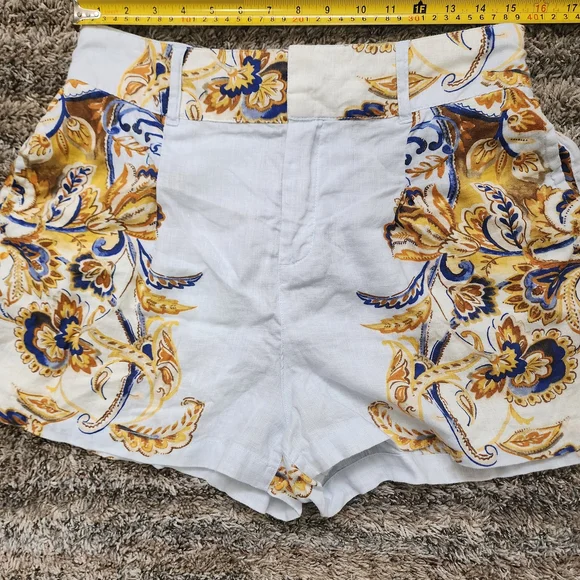 Joie 100% Linen. Floral Print Top and Shorts Set - White and Yellow - Picture 9 of 16